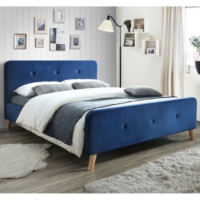 Двуспальная кровать Malmo Velvet синяя