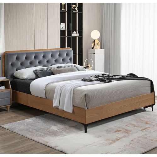 Двуспальная кровать Donna Velvet 160 серая/дуб 