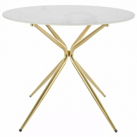 Круглый стеклянный обеденный стол SIGNAL AZALIA Ceramic белый/золотой 90