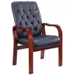 Кресло для посетителей Everprof Monaco Wood CF Экокожа Черный