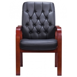 Кресло для посетителей Everprof Monaco Wood CF Экокожа Черный